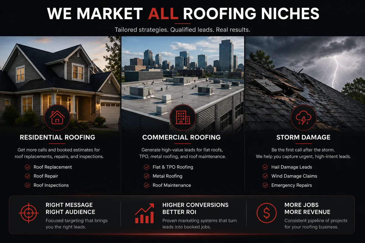 Residential, commercial, and storm damage roofing marketing services