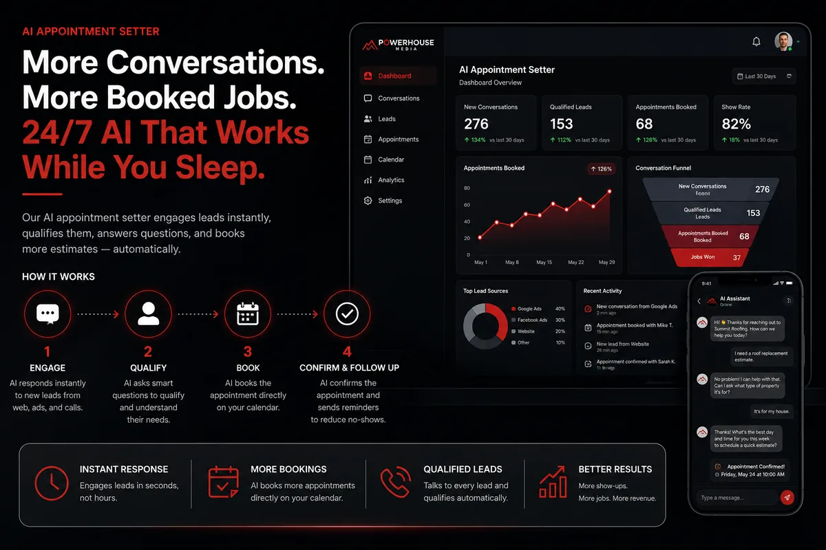 AI appointment setter dashboard for roofing leads and booked estimates